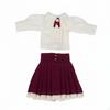 1/12 Scale Doll Skirt and Shirt Outfit Lace Trim Clothing Set for 6inch Action Figures Wine Red