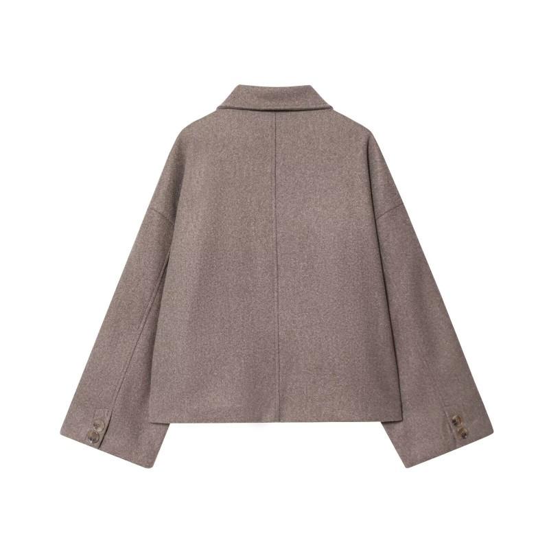 ZA Style Womens Short Wool Blend Shirt Collar Coat Casual Versatile Solid Color Outerwear