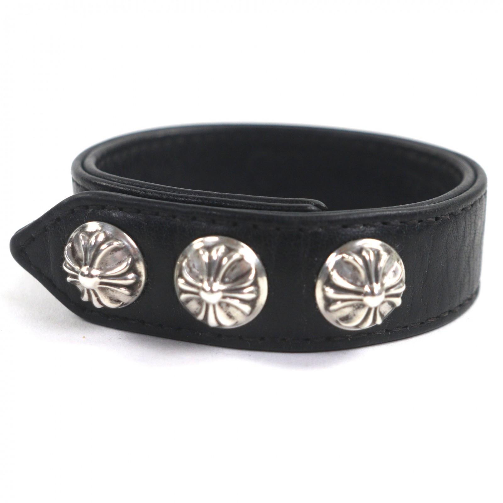 

Great CHROME HEARTS bracelet 3 button 2 snap Black Silver leather mens Used