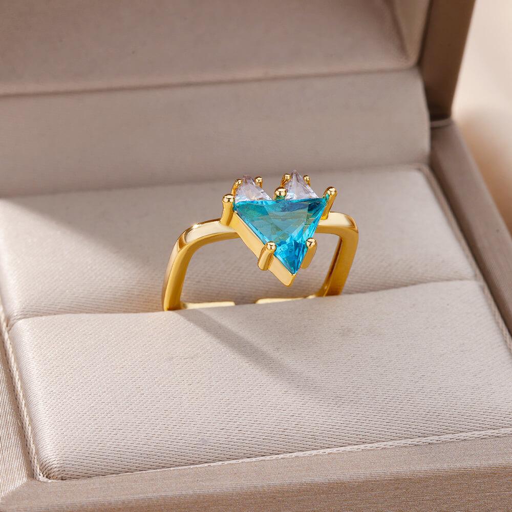 Stainless Steel Blue Zircon Flower Ring For Women Open Adjustable Flower Ring Wedding Aesthetic Jewelry Gift bijoux femme