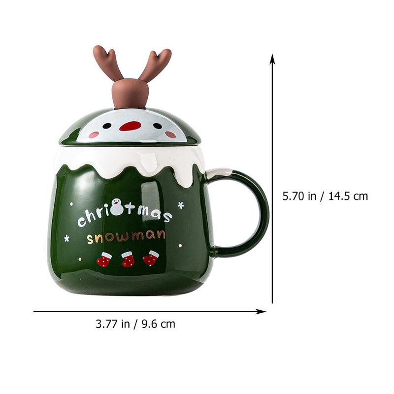 1 Christmas ceramic coffee cup with spoon and lid, colored coffee cup, portable drink, breakfast, drinks, party utensils