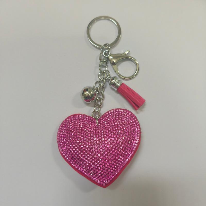 Kreativní přívěsek na klíče Velvet Peach Heart s diamantovým střapcem