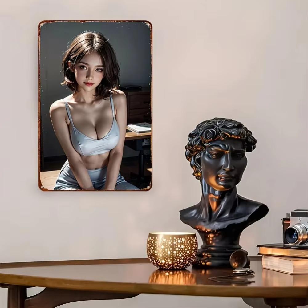 Vintage Metal Poster Women Portrait Waterproof Aluminum Sign Home Decor