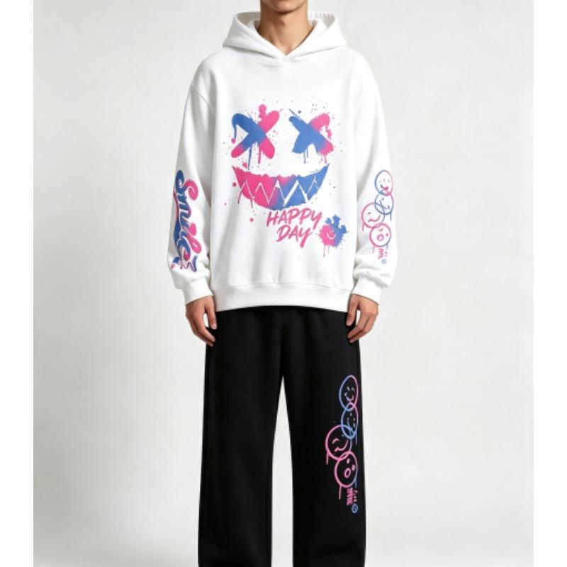 Felice Giorno Stampa Graffiti Bambini Felpe Pantaloni Set 2 Pezzi Moda Casual Street Felpe con Cappuccio Abbigliamento Vintage Ragazzo Ragazza