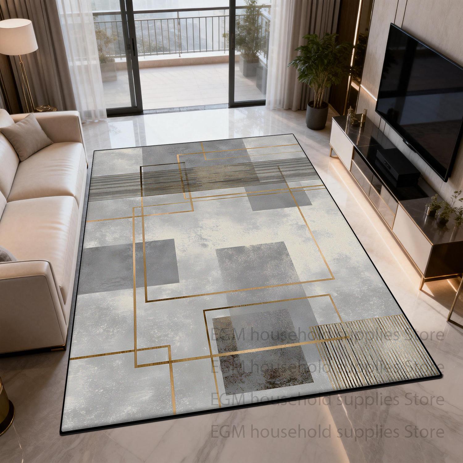 

Modern Geometric Carpet Light Luxury Living Room Plush Plain Colour Rug Easy Cleaning Foldable Non-slip Study Floor Mat Bedroom 50x80cm