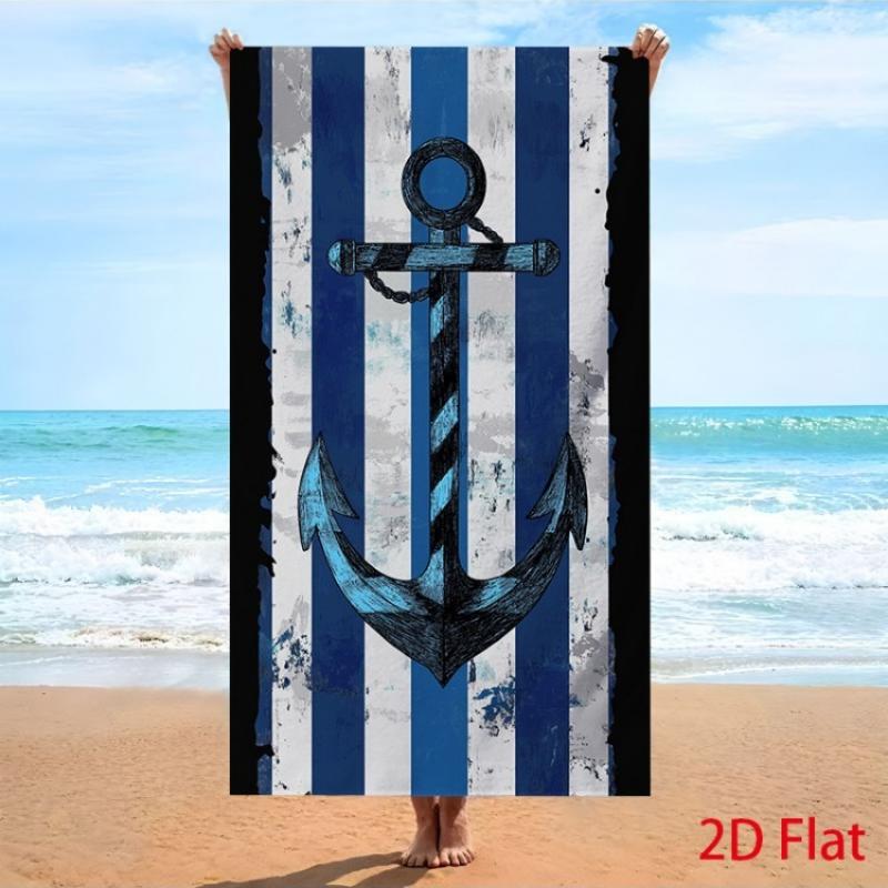 

1pc Nautical Anchor Beach Towel | Blue and White Striped Pattern, Soft Microfiber Fabric, Large Size, Unisex, Ideal for Swimming W30*H60(CM)