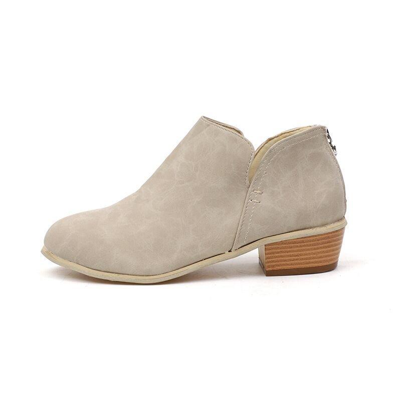 Four Seasons Large Size Coarse Heel Thin and Naked Boots Women's British Style Solid Color Pointed Back Zipper Low Heel Single Shoes