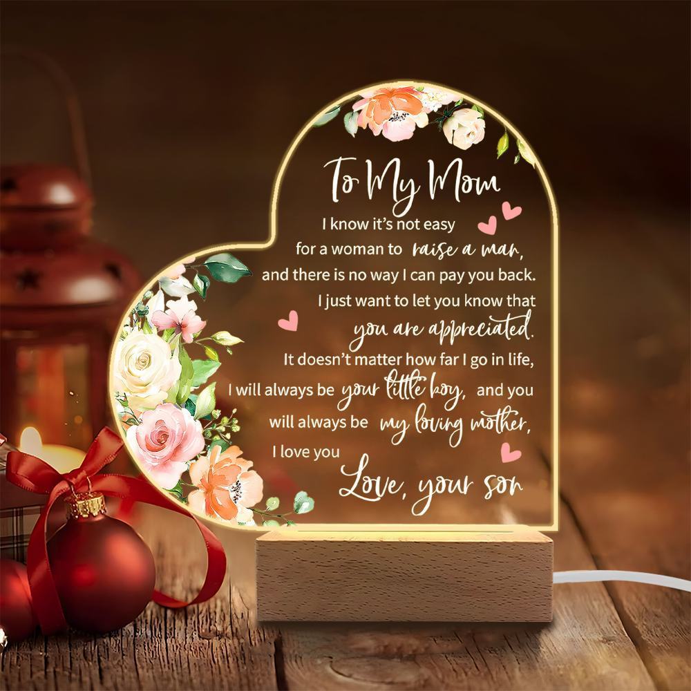 

1PC 2D Flat Acrylic Luminous Ornament Photography Accessories, USB Base, Mom Mother s Day Gift Figurines Plastic чистий