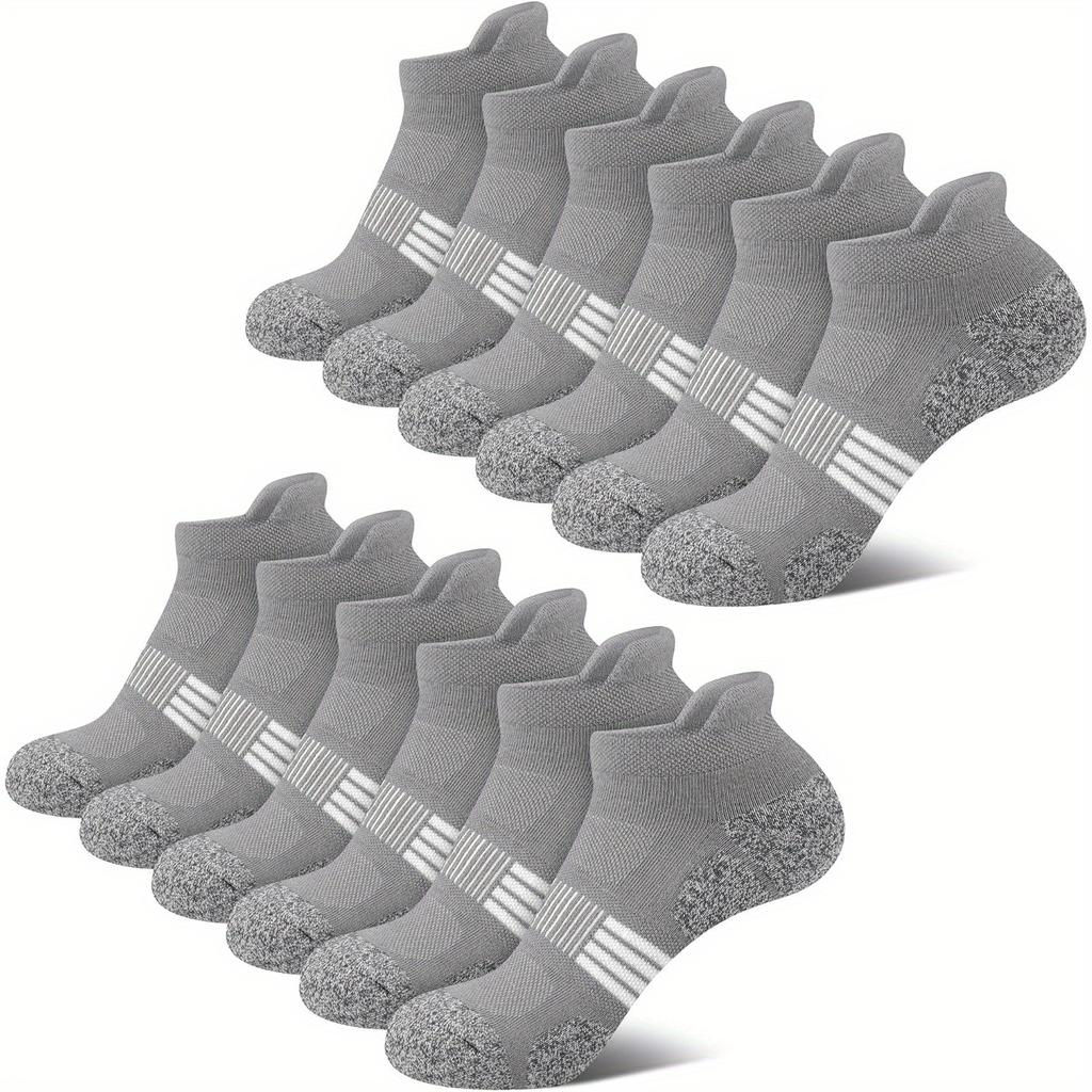 High Quality6 Pairs Women's Compression Running Socks Thick Cushioned Ankle Low Cut Athletic Socks with Striped Design, Breathable Polyester, Machine