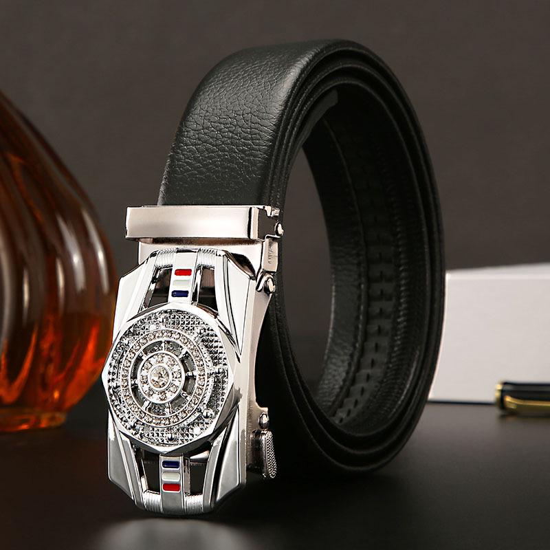 Men's Leather Belt with Rotatable Automatic Buckle - Stylish Business Trend Accessory