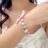 Faux Pearls Beaded Bracelet with Bowknot Pendant Butterfly Knot Charm Wristchain Adjustable Length Handchain Ornament