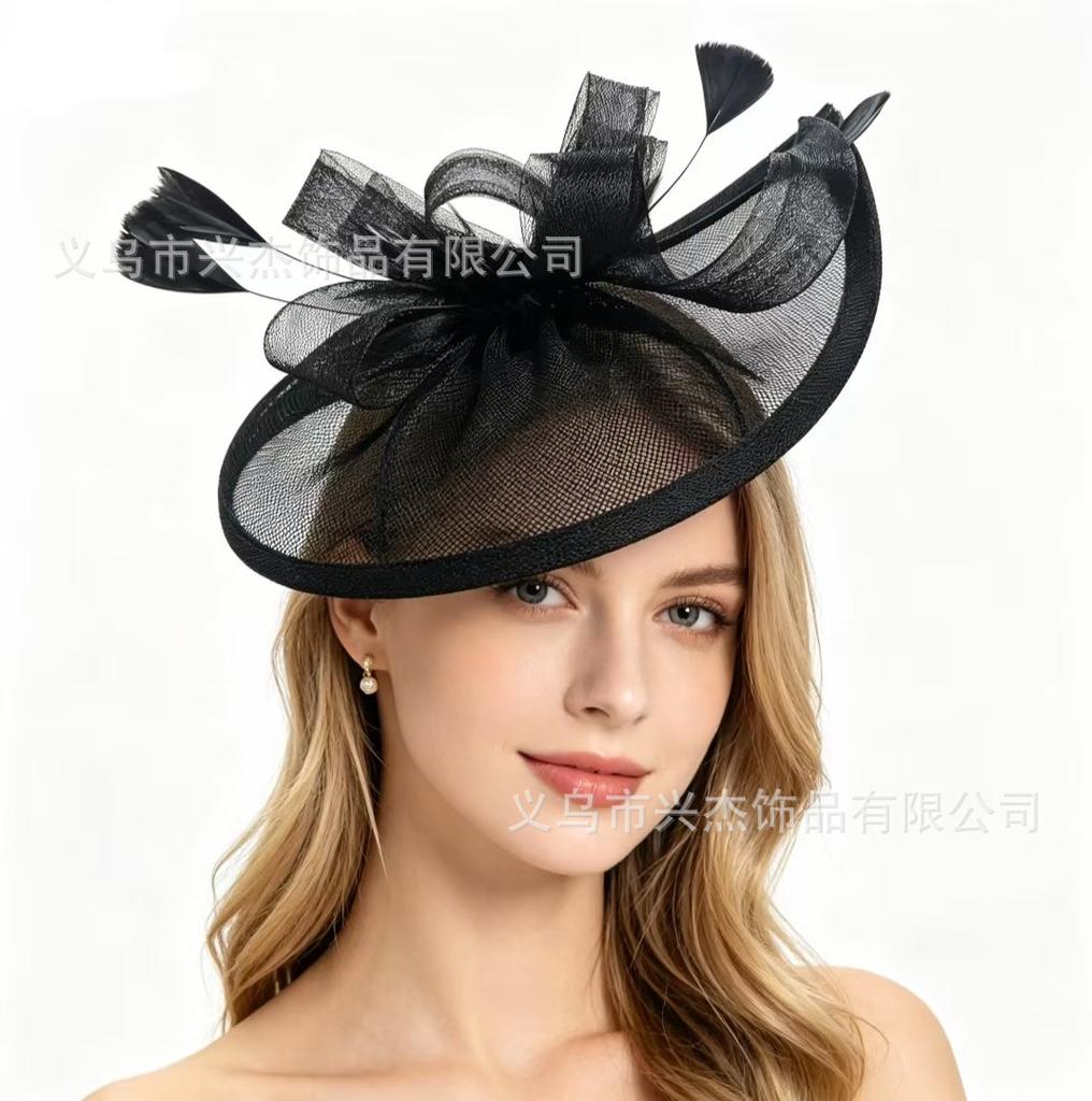 Feather Headdress Bridal Hair Accessories Head Flower Top Hat Women's Jockey Club Hairpin Headband Dual Purpose High Cranial Top
