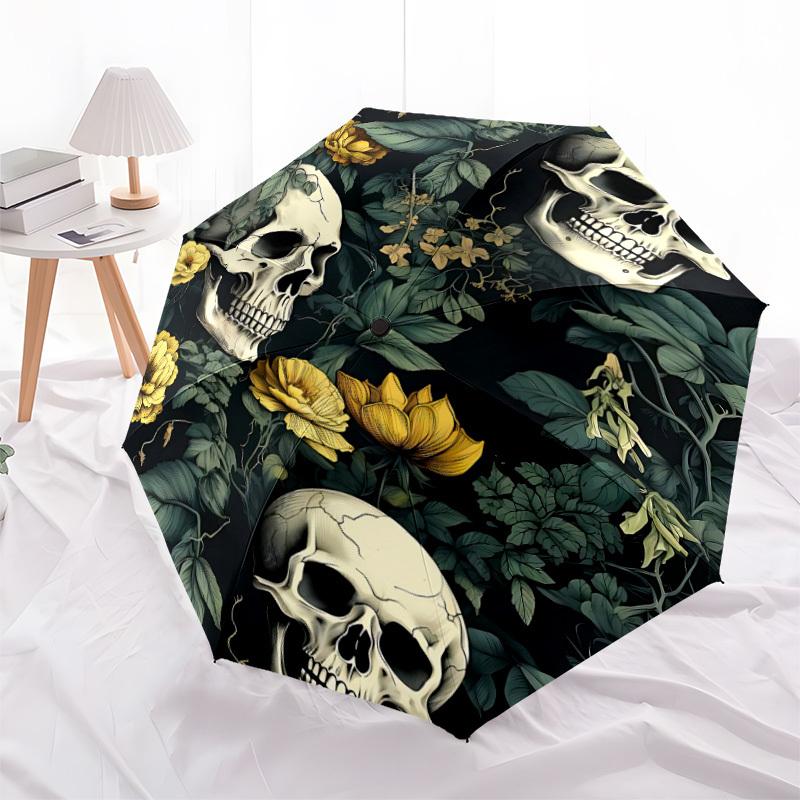 1pc Skull Floral Fashionable Automatic Opening/Closing Folding Umbrella with 8 Bones, Windproof Portable, Daily Use81