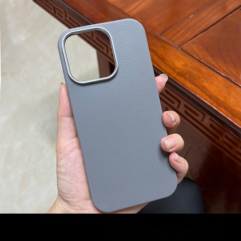 Suitable for Apple 16ProMax Phone Case 13/14 Protective Case 12 Plain Leather Texture 15pro Full Cover Anti-drop Case