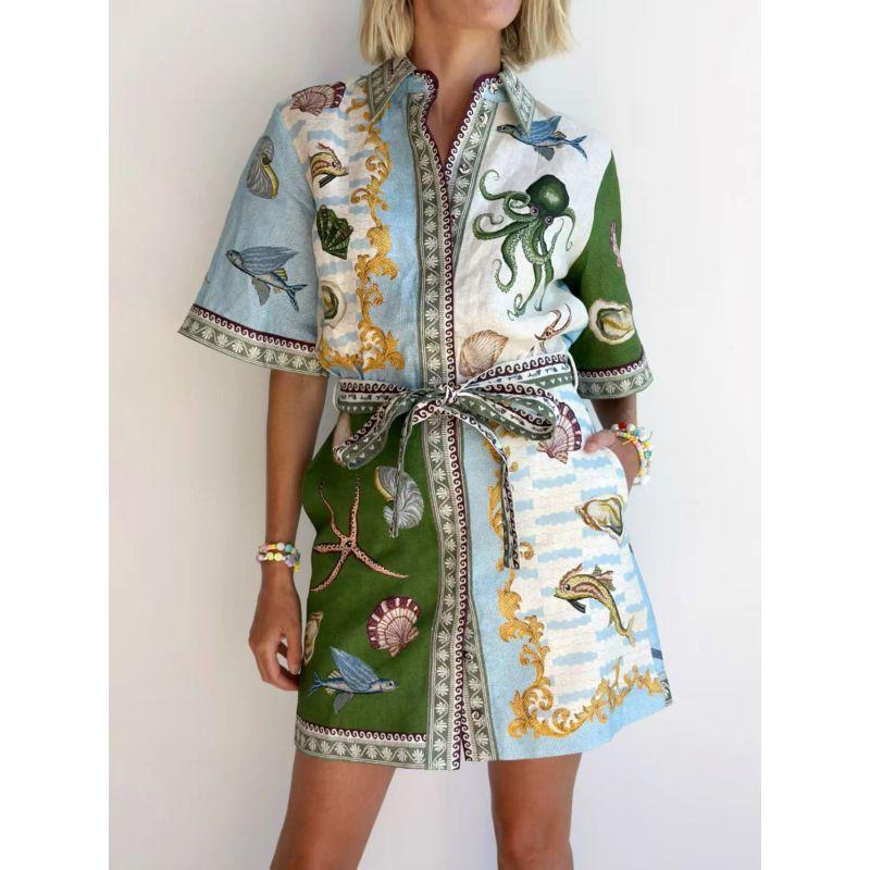 

European and American 2025 New Casual Fashion Shirt Cardigan Elegant All-Match Dress Temperament Dress Flower color XXL