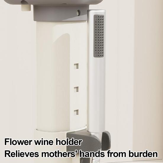 Baby Dusjstativ med Justerbar Høyde Armlene Anti-Klem Design Stabil Trekantet Base Ergonomisk Støtte Badestativ