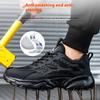 Fashion Black Work Shoes Breathable Mesh Steel Toe Safety Shoes for Men Lightweight Safety Work Sneakers Non-slip Labor Protection Shoes