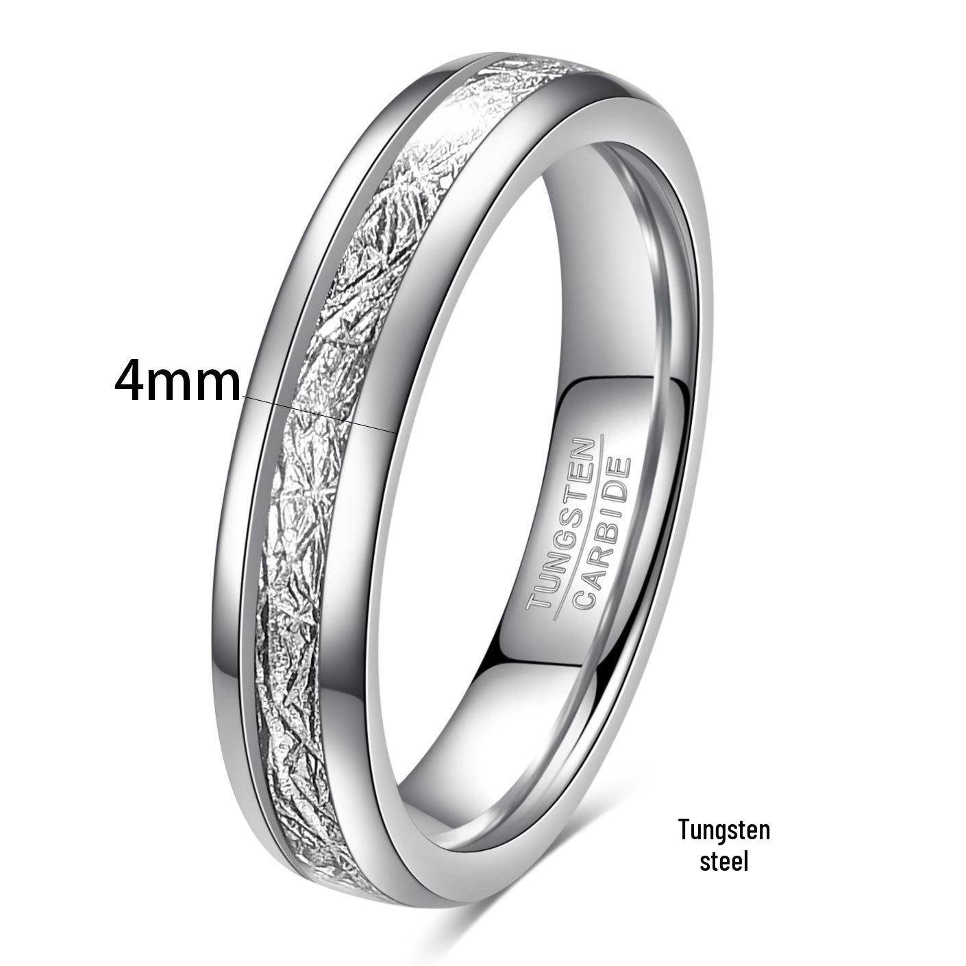 

European-American Meteorite Pattern Tungsten Steel Ring Band with Gold Silk Sphere, 4-6 MM Wide, Versatile for Women Size 9
