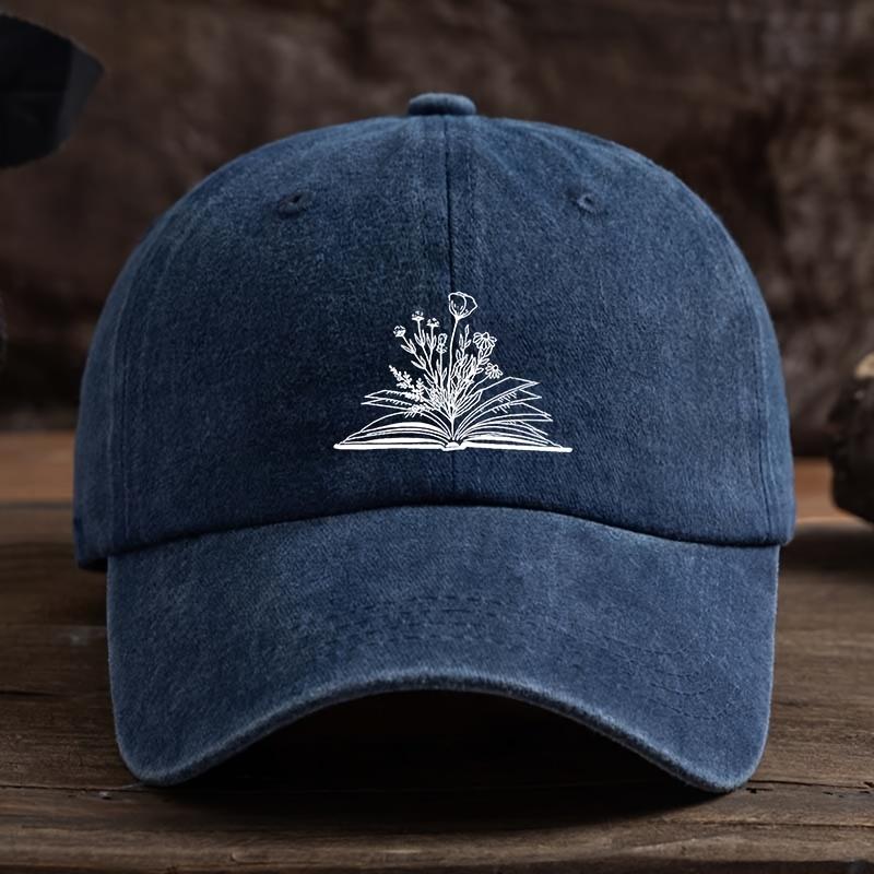 Fashionable Book Flower Print Baseball Cap Versatile Outdoor Leisure Fishing Hat Sun Visor Peaked Cap Travel Hat