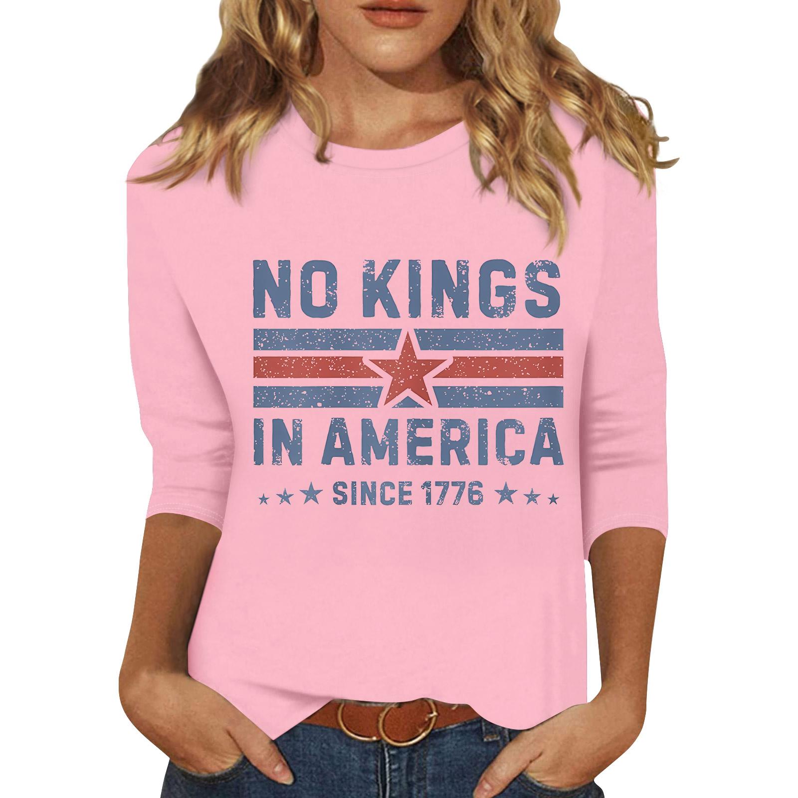 

Women s Casual Three Quarter Sleeve Pullover Sweatshirt Crew Neck Lightweight Loose Fit Printed Graphic Top M рожевий