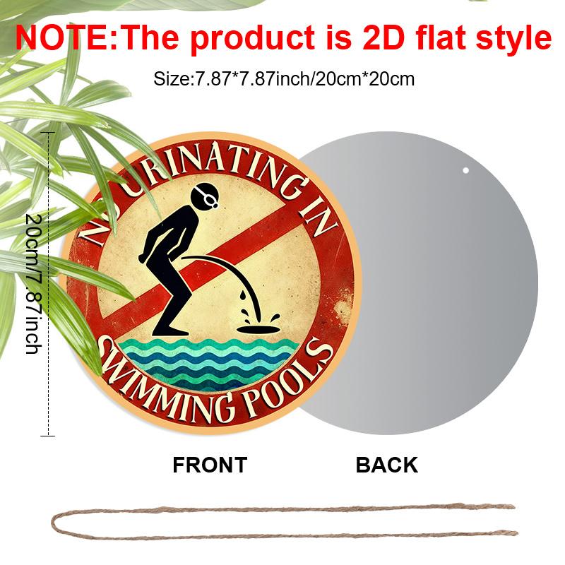 2D Flat Vintage Warning Aluminium Sign - Unique Figurine Ornaments with No Urination In Swimming Pools - Swimming Pools Hanging Ornament - No