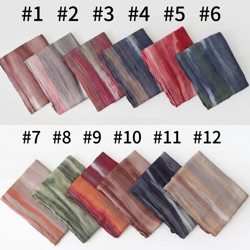 Retro Gradient Pleated Stripe Cotton Headscarf - Women's Large Ethnic Wrap