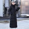 Damen Kapuzen-Langarm-Daunenmantel Lockerer Sitz Winter Dicke Lange Steppjacke