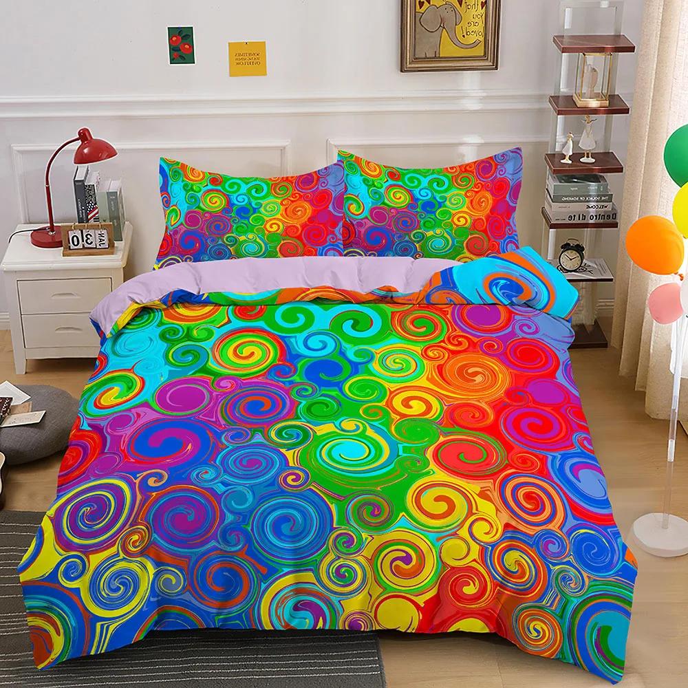 Tie Dye Duvet Cover King/Queen Size,Hippie Rainbow Spiral Swirl Bedding Set Ethnic Abstract Art Fashion Polyester Quilt Cover