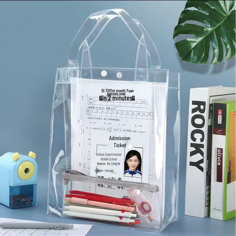 Clear Double-Layer Student Exam Tote: Subject Organizer Handbag