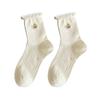 Female Spring and Summer Thin Style All Match Lovely Embroidery Solid Color Cartoon Roll Edge In Tube Cotton Socks