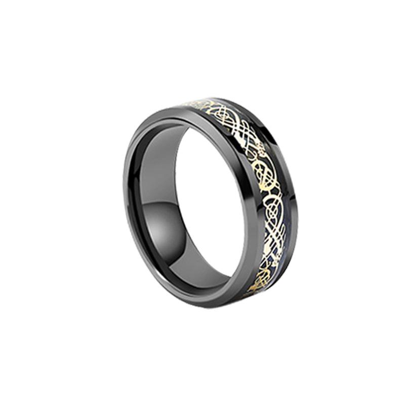 European & American Style Men's Titanium Stainless Steel Dragon Ring with Diamond Pattern