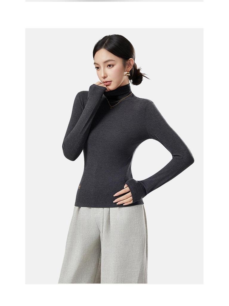 Women's Velvet High Neck Warm Turtleneck Long Sleeve Top - Autumn/Winter Base Layer