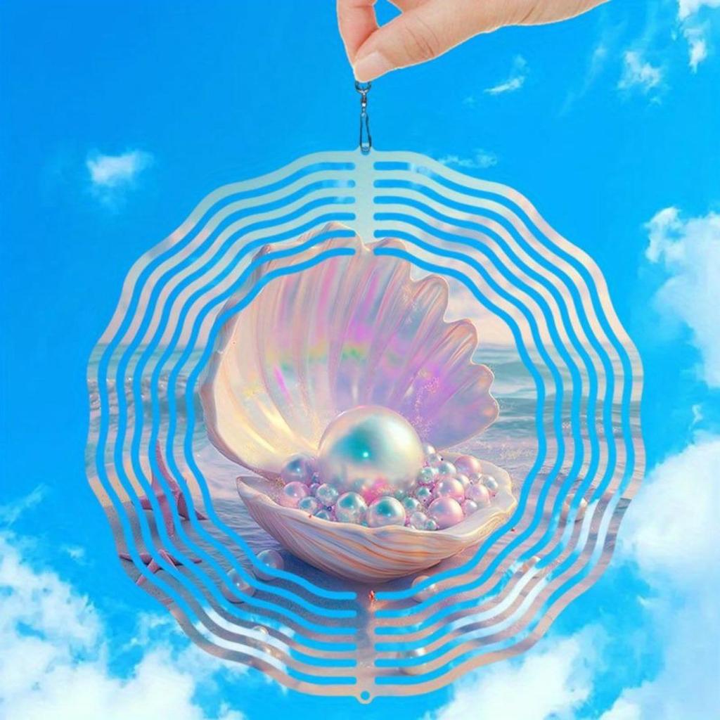 Muschel Perle 2D Mandala Windspiel Metall Rotierende Kunst für Innen Außen Heimdekoration Thanksgiving Weihnachtsgeschenk Küstenstil