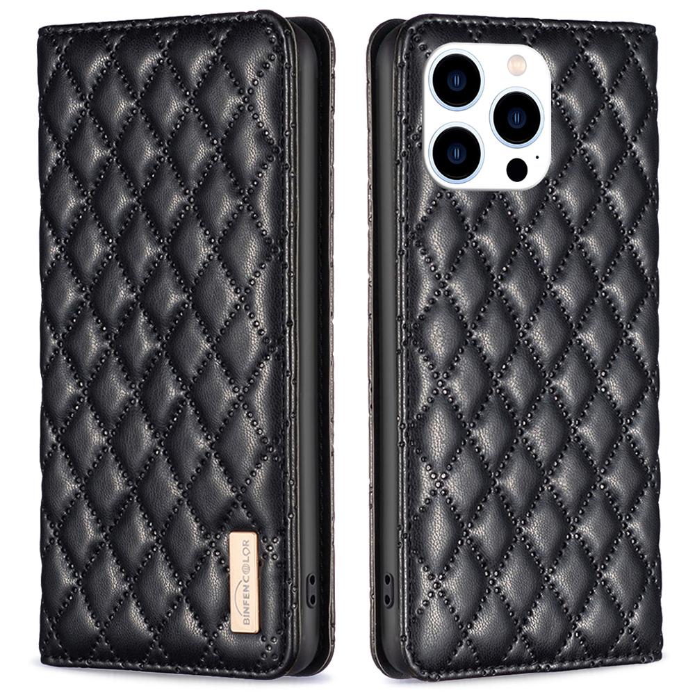 

BINFEN COLOR BF Style-16 For iPhone 16 Pro Case PU Leather Phone Stand Phone Cases Wholesale Black