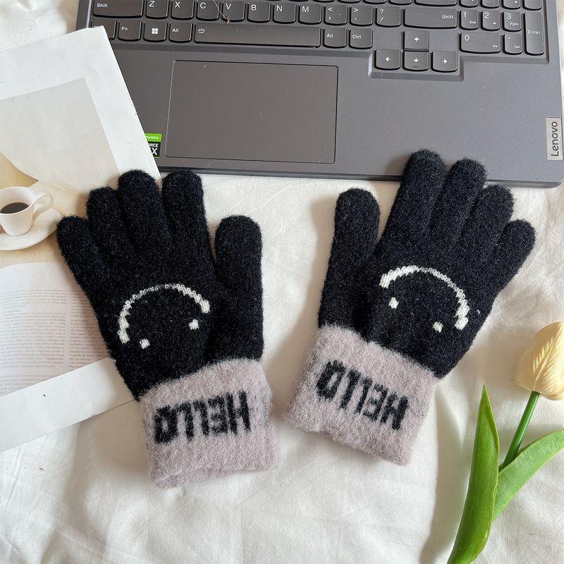 

2025 Autumn and Winter Women s Smiling Face Knitting All-Matching Warm Gloves K-style Touch Screen Cycling Windproof Fancy Hand Guard Black Smiley HELLO-J74 Gloves All yards