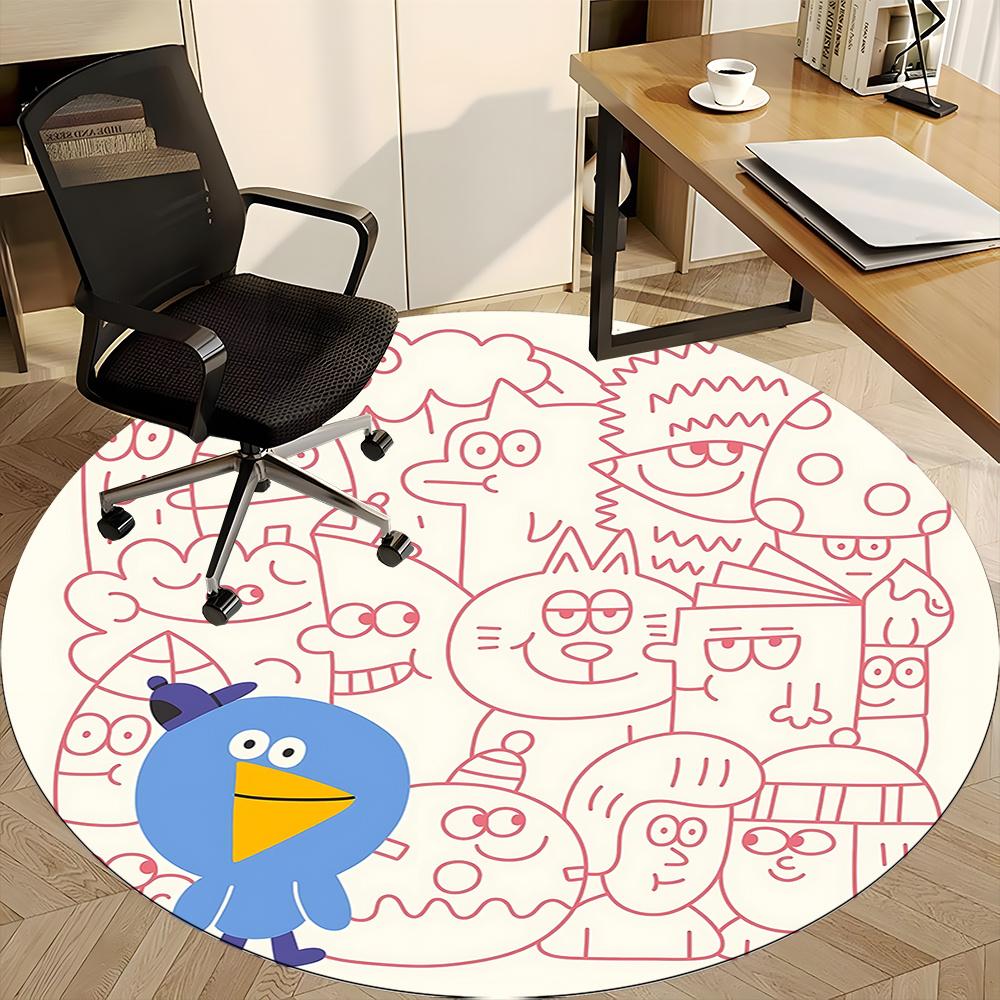 1pc Cartoon Pattern Office Round Area Rug, Indoor Mat Suitable ForOffice, Under Office Chairs Bedroom Living Room Home Decor, Room Deco 041
