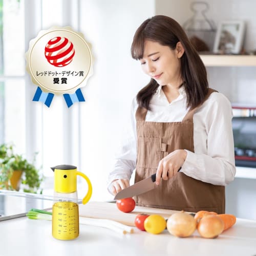 VKCHEF Oil Bottle, Yellow, Drip-Free Glass Bottle, Vinegar Bottle, Dressing Bottle, Soy Sauce Dispenser, One-Hand Oil Dispenser, Oil Pot with Automati