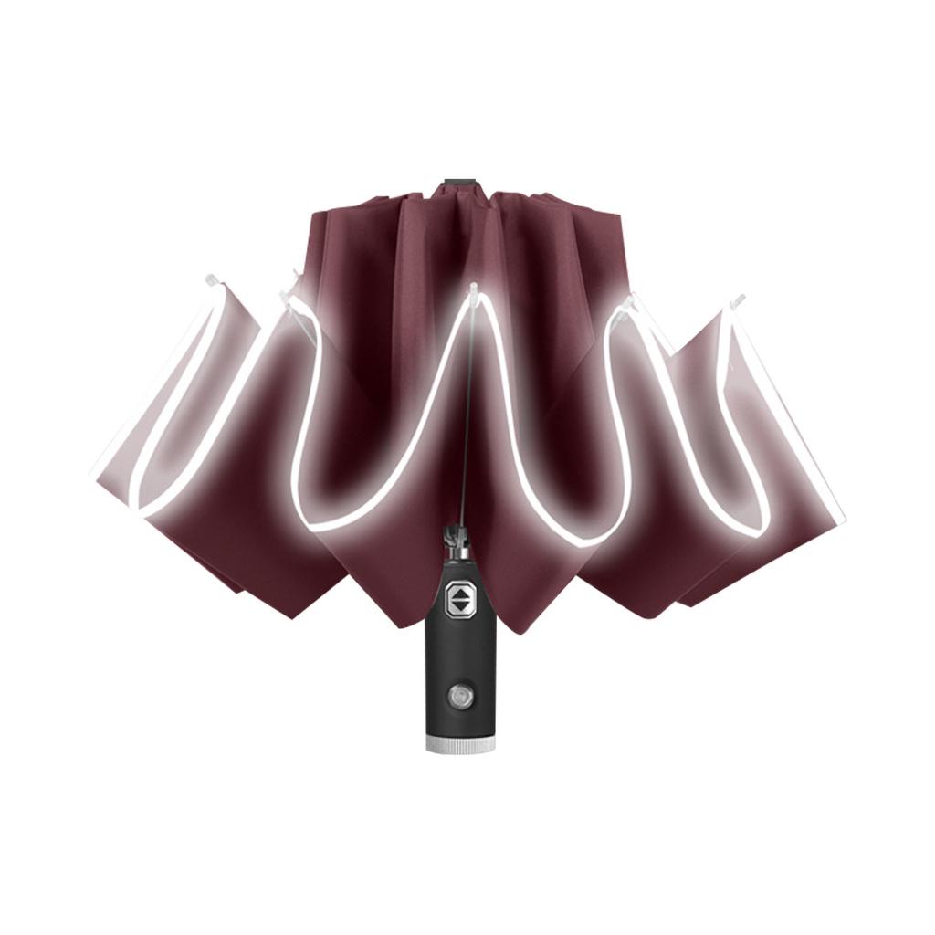 Windproof Folding Umbrella with LED Light Lively Life Inverted Umbrella with Teflon Coating and Reflective Stripe 10 Reinforced Ribs