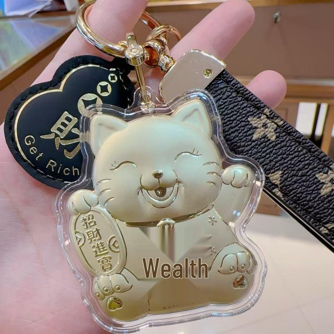 999 Pure Gold Lucky Cat Pendant Ornament: Wealth-Attracting Phone Charm & Keychain Gift for Friends
