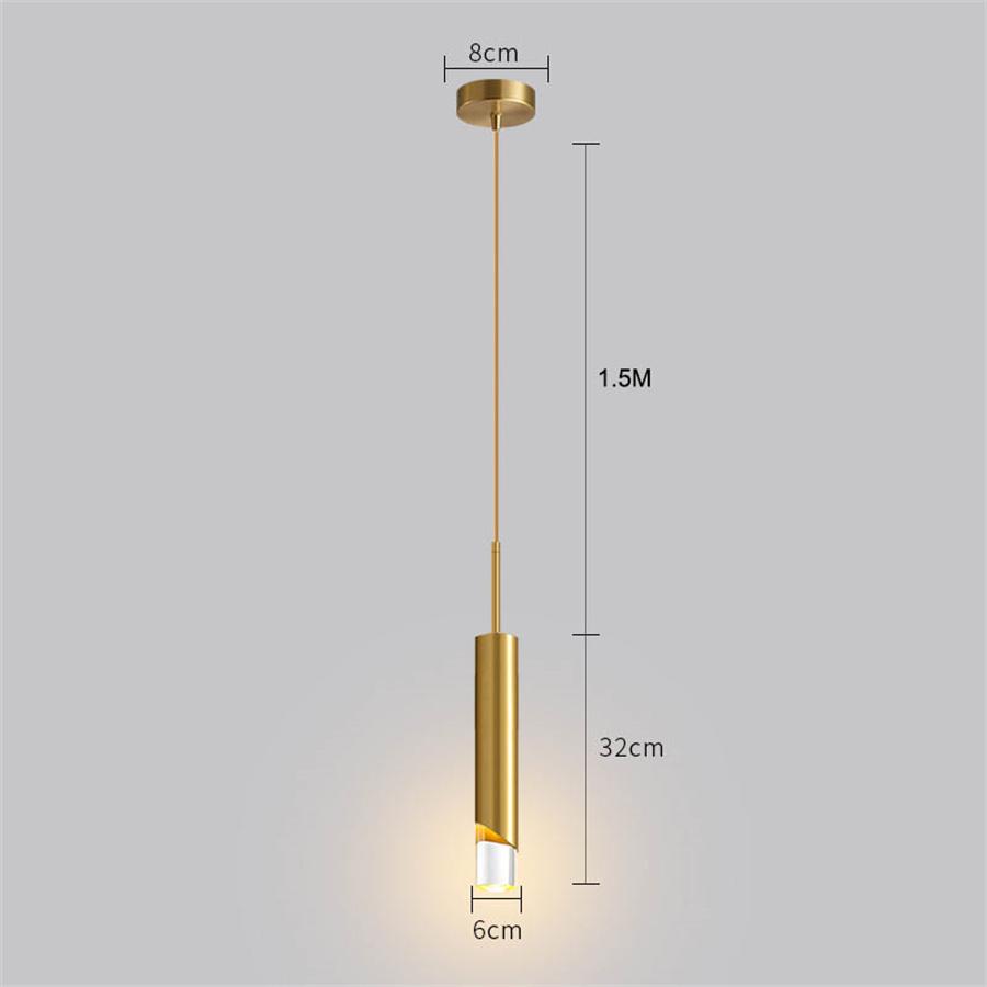 Black Golden Long Tube LED Pendant Light Kitchen Dining Room Shop Bar Acrylic Hanging Light Bedroom Bedside Suspension Light