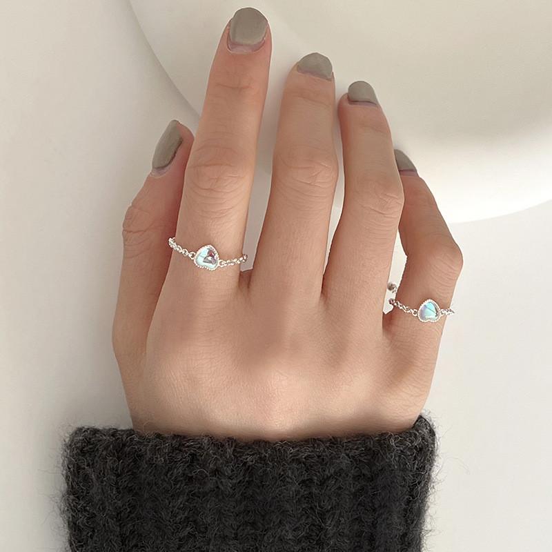 Trendy Heart Moonstone Copper Ring For Women Featuring Adjustable Size And Unique Style