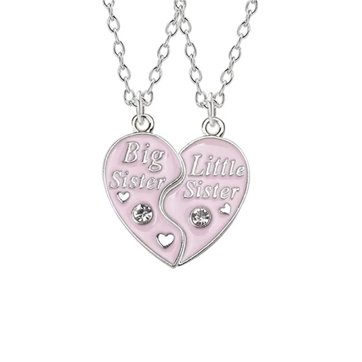 

2Pcs Big Sister Little Sister Love Necklace Fashion Charm Splicing Pendant Cute Sweet Jewelry Accessories Birthday Festival Gift рожевий