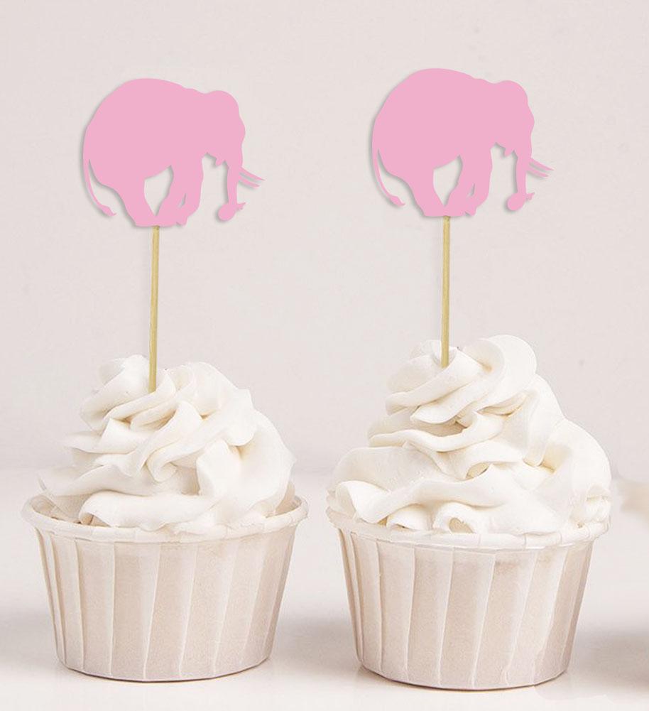 Darling Souvenir| Elephant Shape Cupcake Toppers| Birthday Party  Baby Shower Dessert Decorations - Pack Of