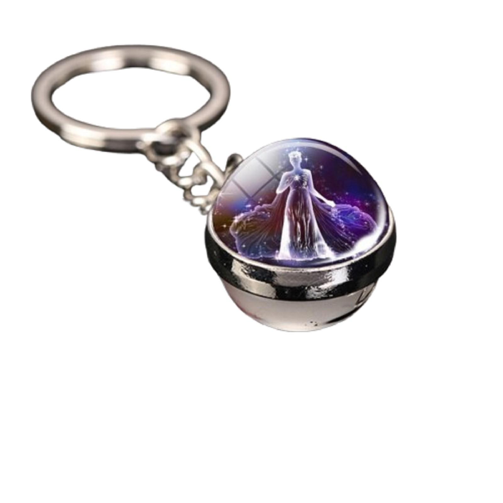 

Брелок для ключей с подвеской в виде сумки с 12 знаками зодиака, светящийся в темноте, с драгоценными камнями, двухсторонний стеклянный шар One Size