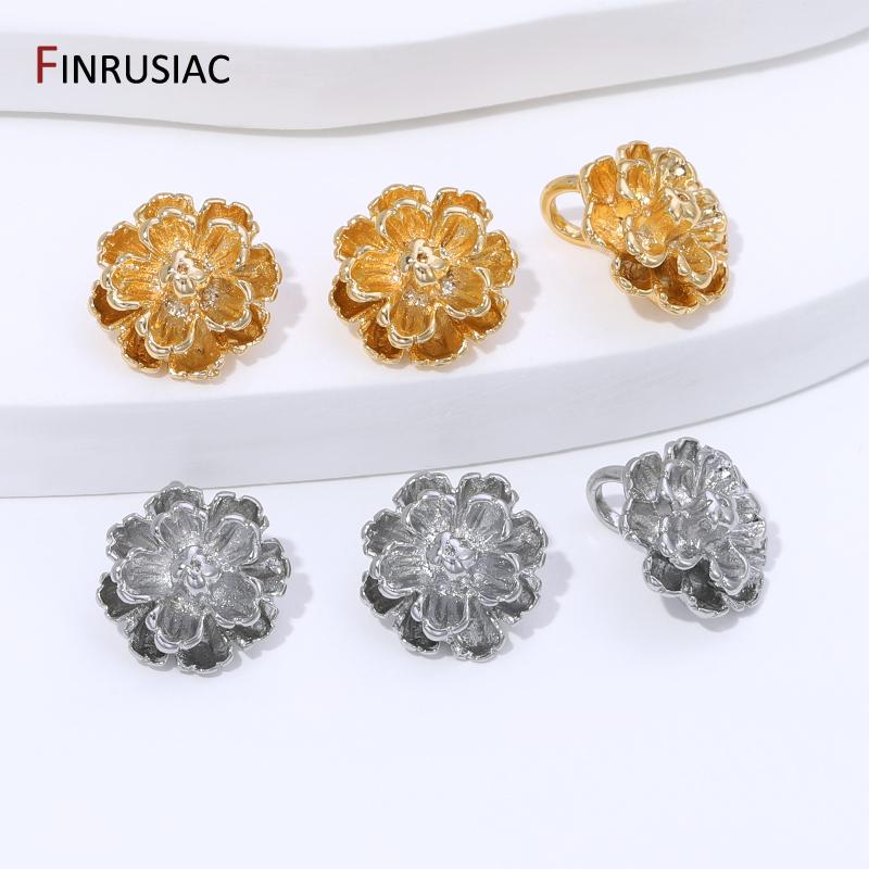 14K Gold Plated Brass Flower Shape Charms Pendant For Jewelry,Blooming Floral Charms For DIY Bracelet Earrings Accessories
