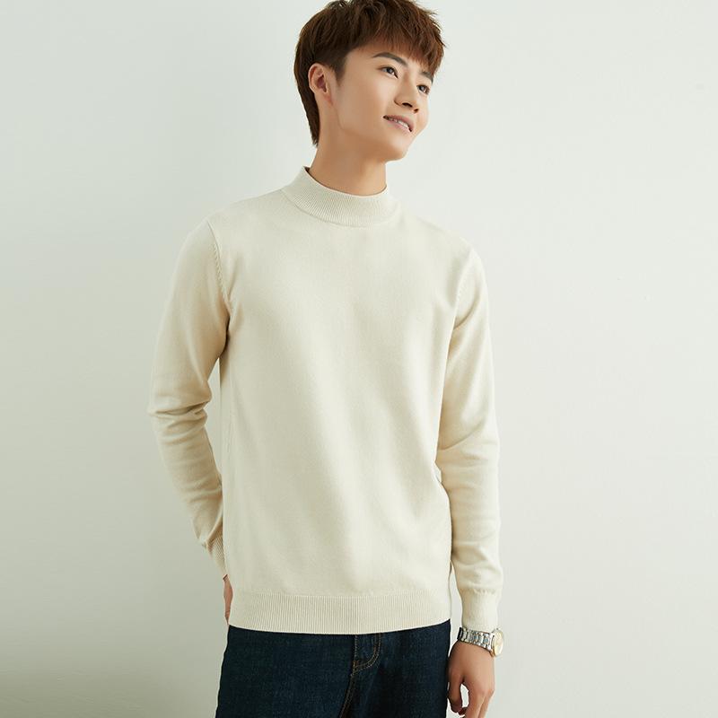 Fall and Winter Semi-turtleneck Sweater Men's Pullover Loose Solid Color Handsome Knit Sweater Fashion Versatile Bottoming Wool Sweater Long-sleeved