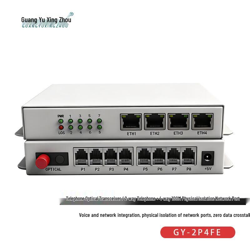 Guangyu Xingzhou 2-kanałowy telefon + 4-portowy światłowodowy multiplekser Ethernet 100M