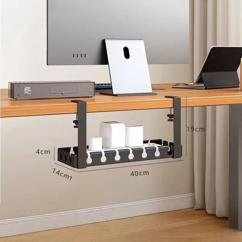 

Under-Desk Cable Organizer No Drilling Under Desk Wire Management Rack Retractable Metal Organizer Data Wire Storage Tray