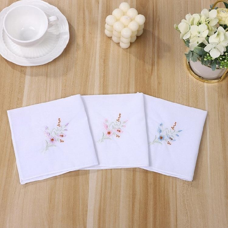 Lightweight Handkerchief Washable Chest Towel Embroidery Flower Hankie Pocket Square 28x28cm for Girl Traveling Shopping