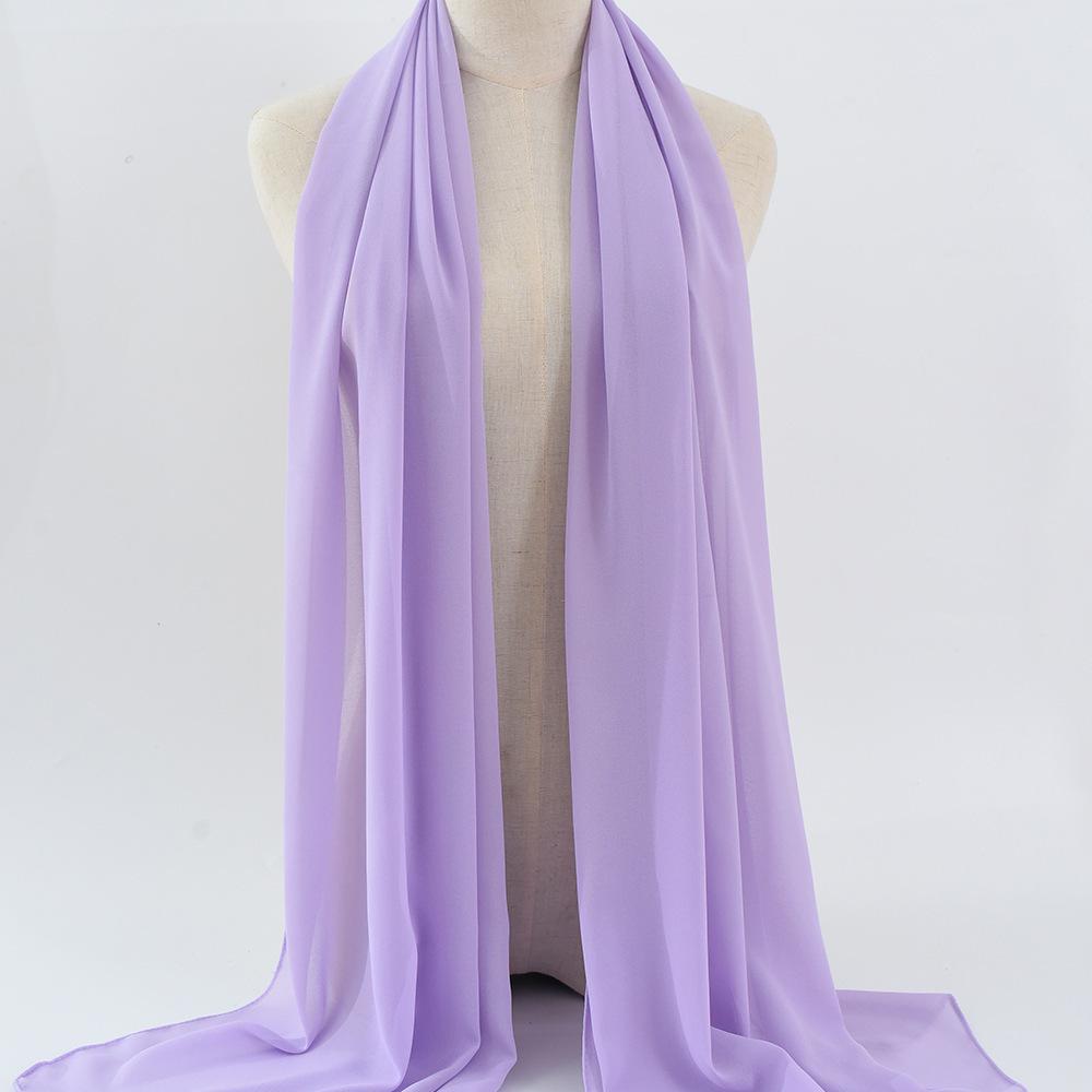 Damen einfarbiger Perlen-Chiffon-Bubbleschal, langer Seiden-Kopfschal, 70x180cm, nahöstlicher Stil